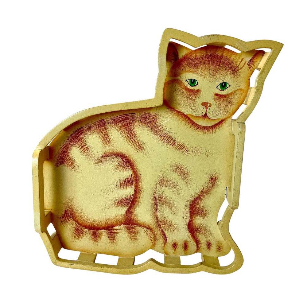 Vintage Cat Tray Wood 14x12 Orange Tabby Folk Art Philippines‎ Cat Lover Gift